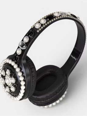 HEYDAY Black Jeweled Wireless Headphones with Pearl Accents EMBELLISHED NWT
